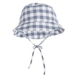 NEW jacadi Kid Baby Chapeau Cedric Gingham White Slate Bucket String Bow Knot